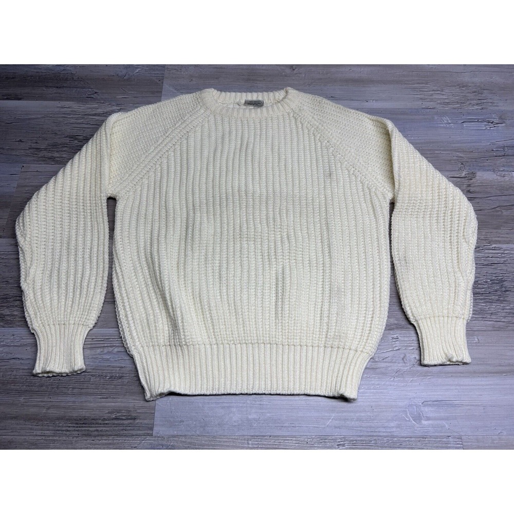 Vintage Cream Crewneck Cable Knit Sweater Ribbed Nautical Women's L‎ Acrylic